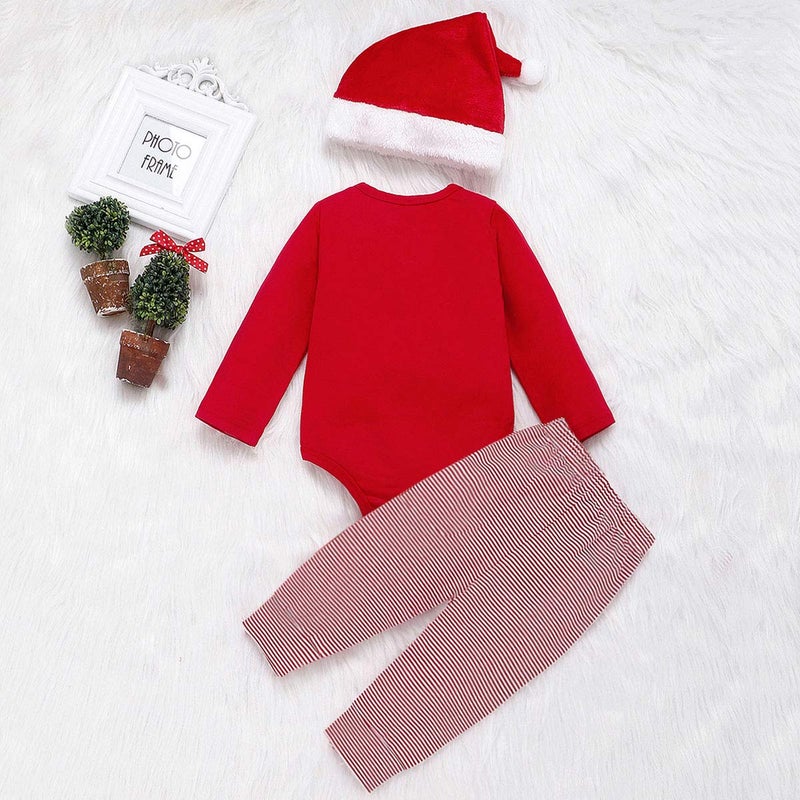 Arleysh Christmas Outfits Baby Boys Girls My 1st Christmas Santa Claus Rompers Bodysuit Pants with Christmas Hat 3 Pcs (0-3 Months, Red) - Image 3